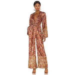 Free People Jumpsuit Women's Medium NWT Harper Red Velvet Paisley Sangria 70s